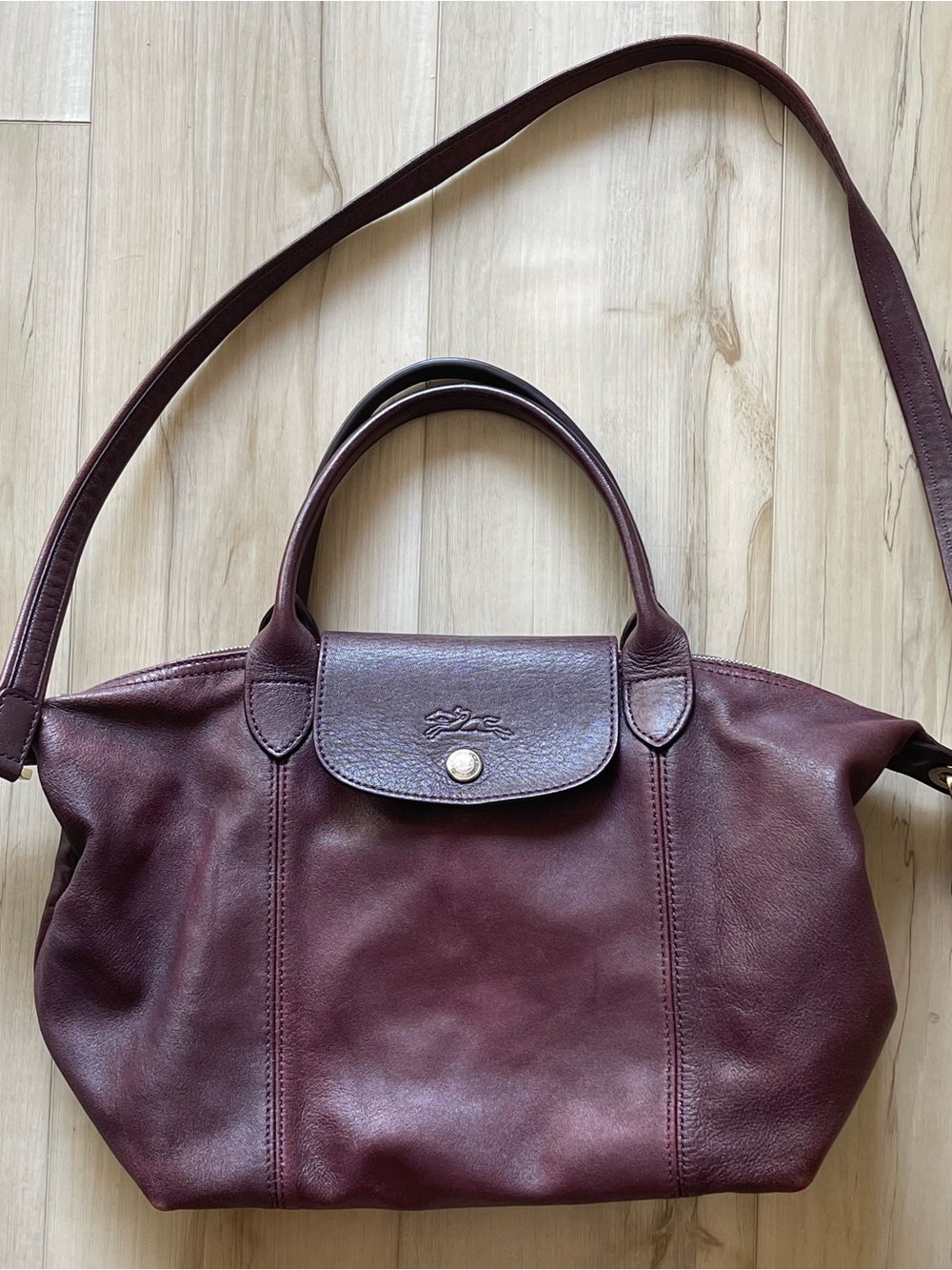 Longchamp Burgundy Leather le Pliage shoulder bag